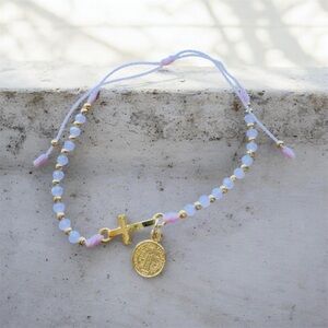 Gold Cross & Coin Beaded Bracelet variety of colors available
